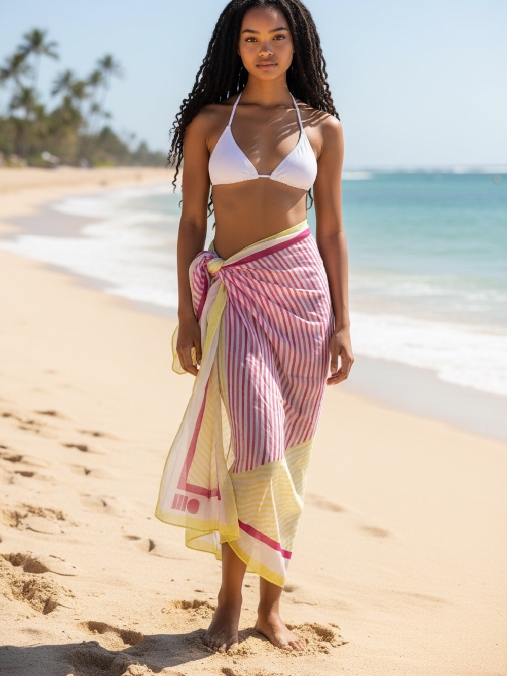 SOLID AND STRIPED The Pareo Pink and Yellow Striped Sarong OS